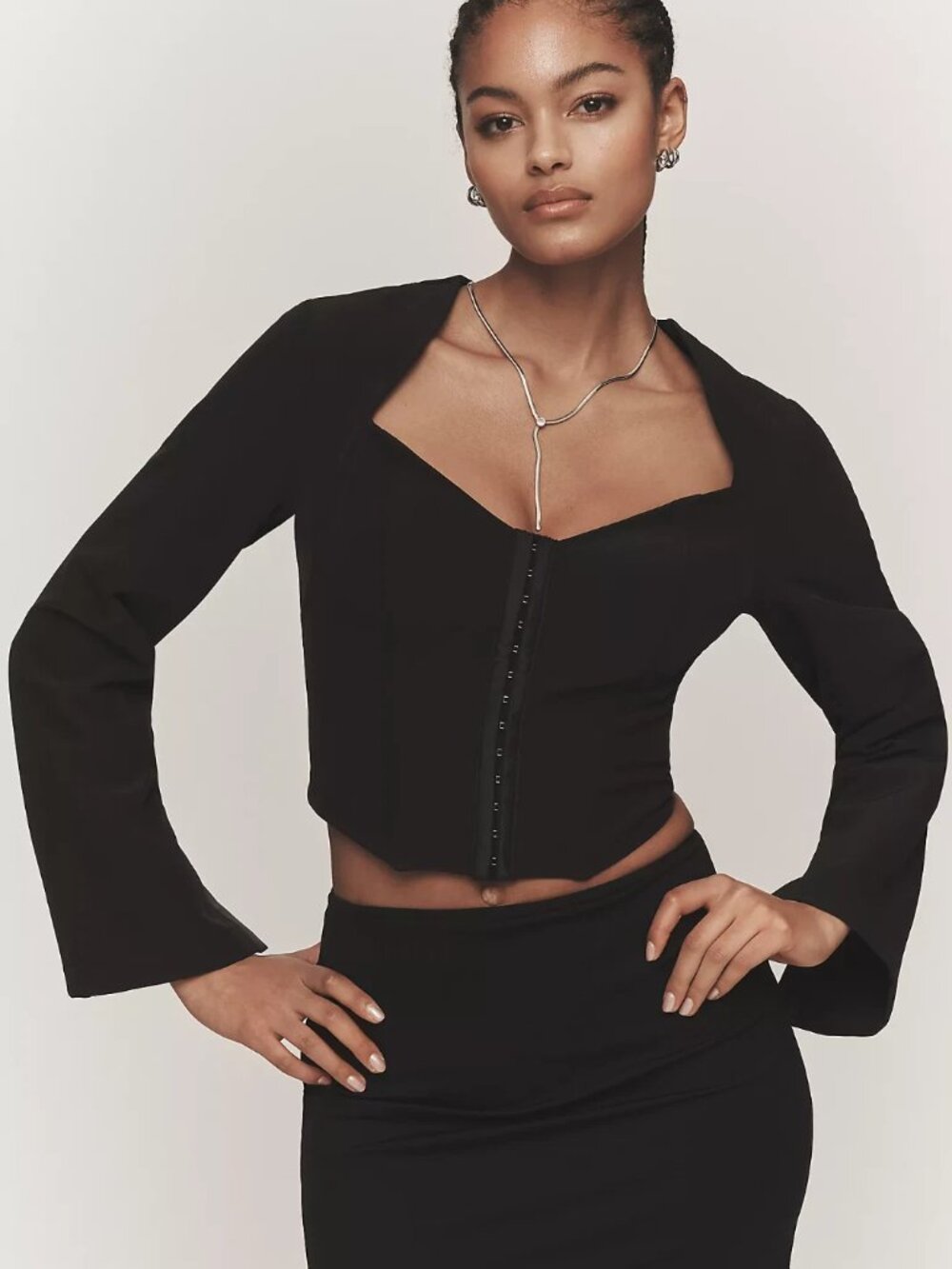 Anthropologie Cropped Open-Back Tuxedo Top, Black, L